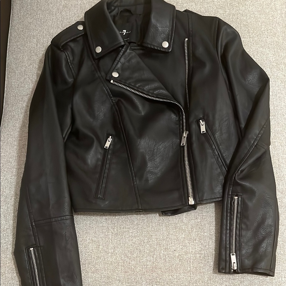 7 For All Mankind Black Leather Motorcycle Jacket worn once!